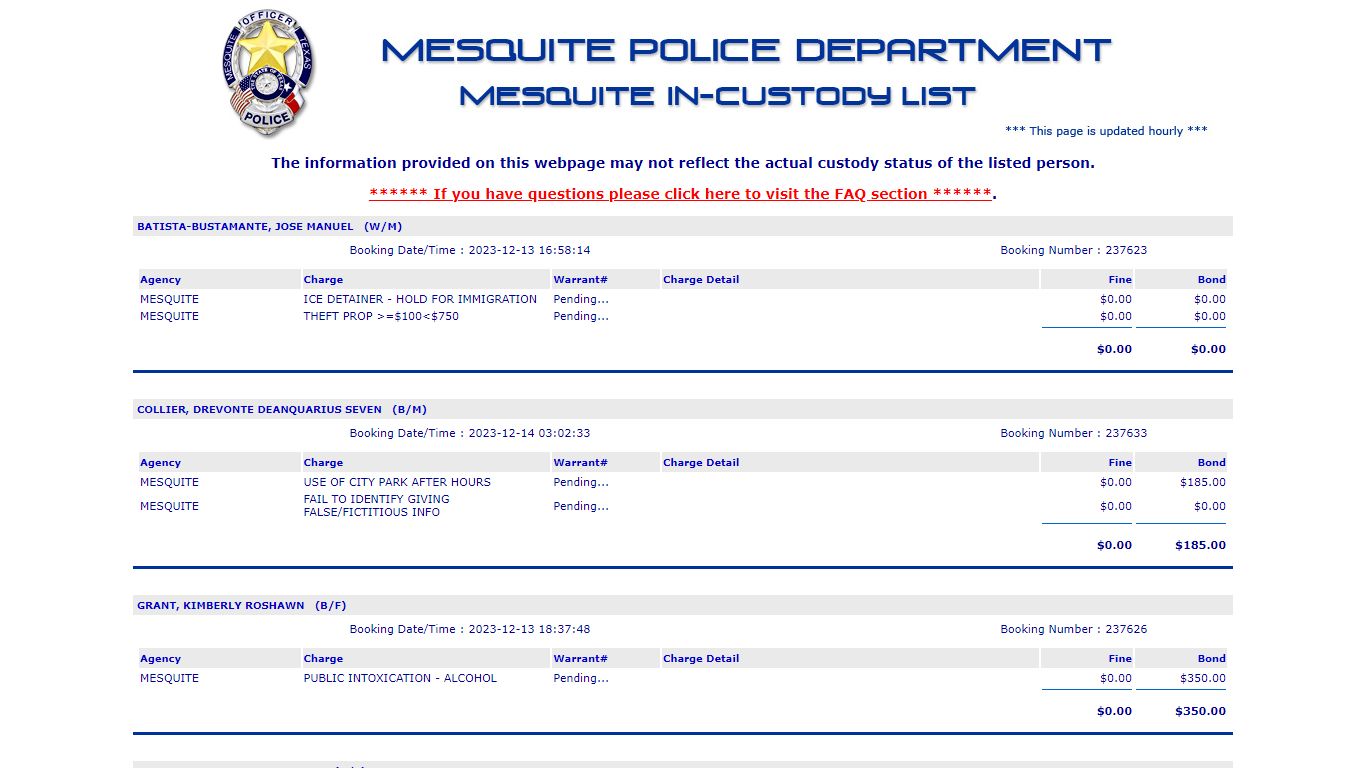 Jail List - Mesquite Police Department