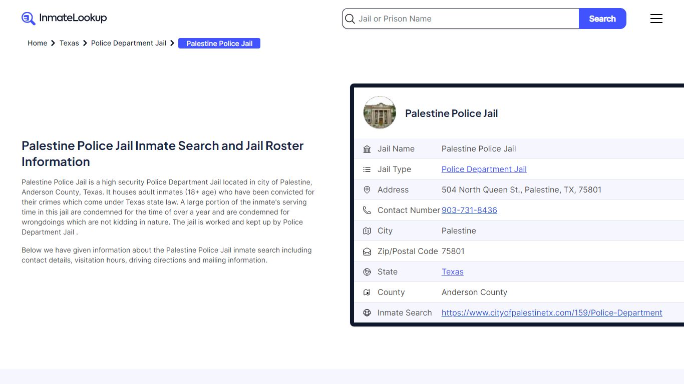 Palestine Police Jail Inmate Search and Jail Roster Information